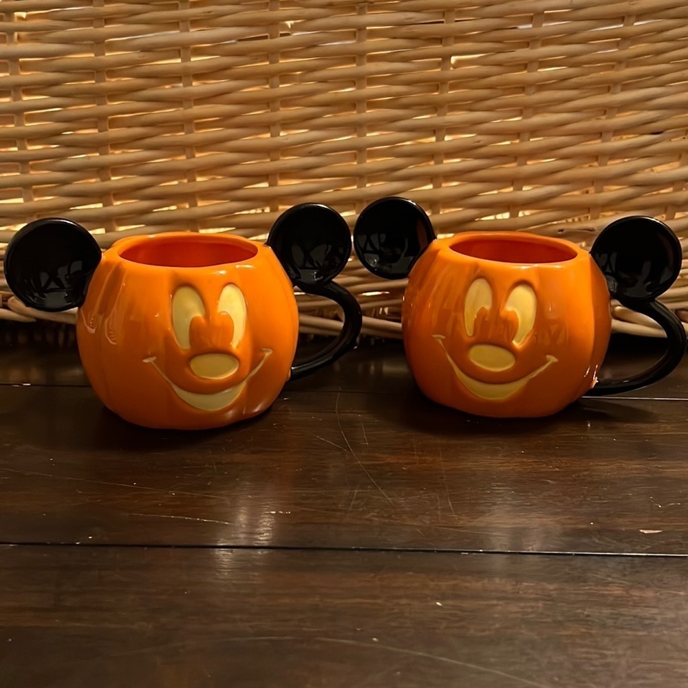 Disney Halloween Mickey Mouse Pumpkin Coffee Mug Set Orange Ceramic 2 Piece‎